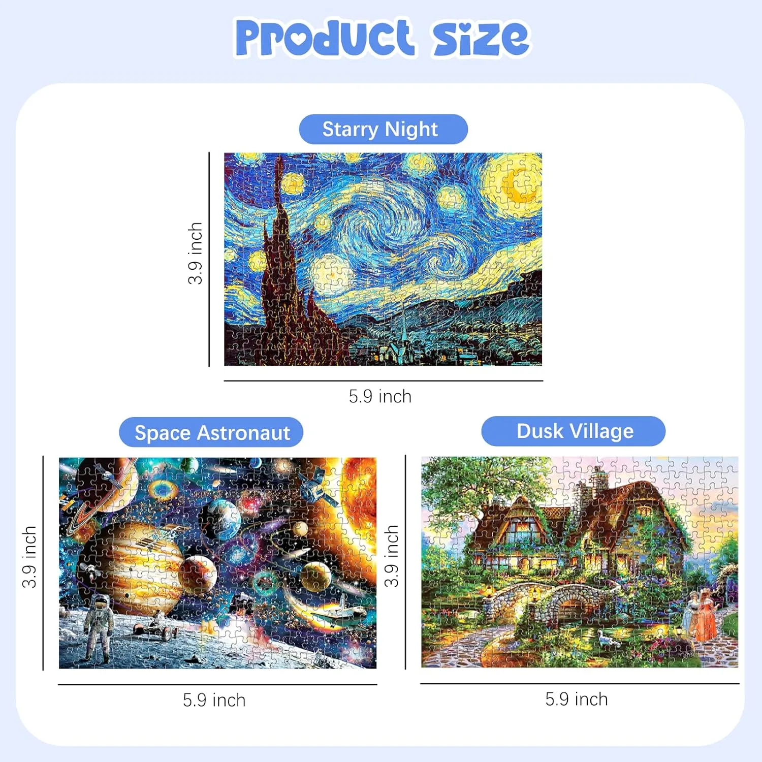 234-Piece Mini Puzzles for Adults & Kids, 6" x 4" Small Puzzles - 3 Pack Starry Night Astronaut Dusk Village Theo Klein Capsule Tube