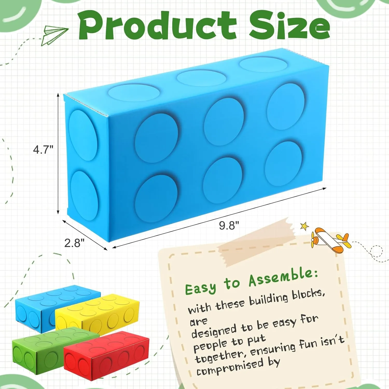 24 Pack Cardboard Building Blocks, Colorful Paper Building Bricks 9.8" x 4.7" x 2.8" for Kids Birthday Stacking Game Party Favors(Multicolor)