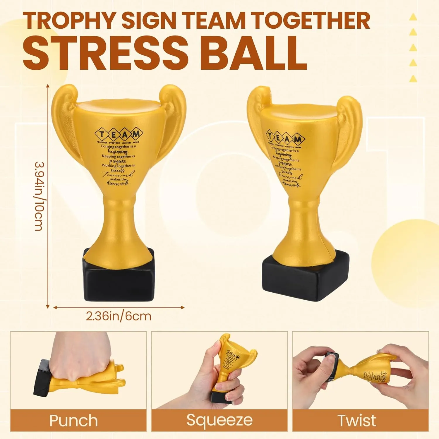 24 Pcs Relief Stress Appreciation Gift for Team, Employee Squeeze Trophy Inspirational Mini Trophy Stress Ball Bulk Recognition Award for Coworker Staff Team Teacher Nurse Doctor Graduation