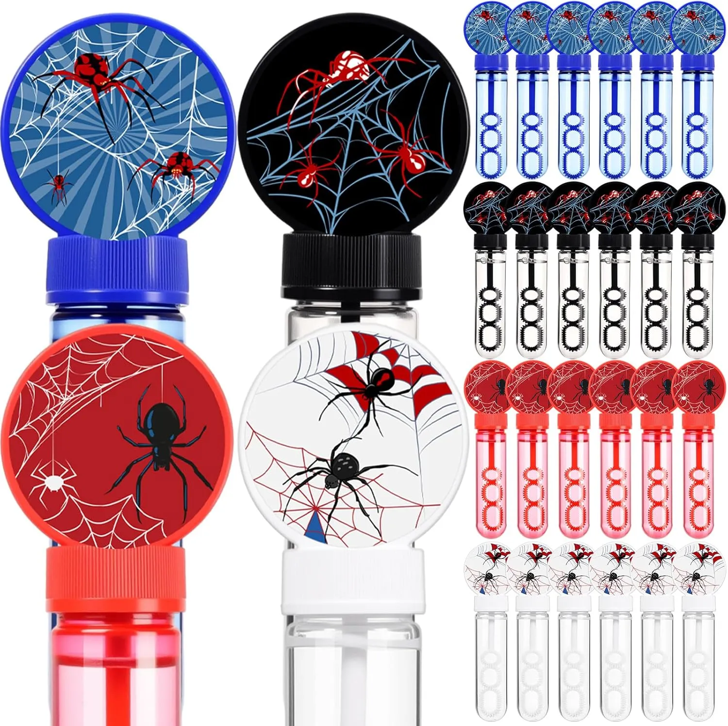 24 Pcs Spider Sticker Bubble Wands, Mini Spider Web Sticker Toys Bubbles for Party Favors Supplies, Goodie Bag Stuffers Gifts, Birthday, Outdoor Summer Toys, Prizes (Classic)