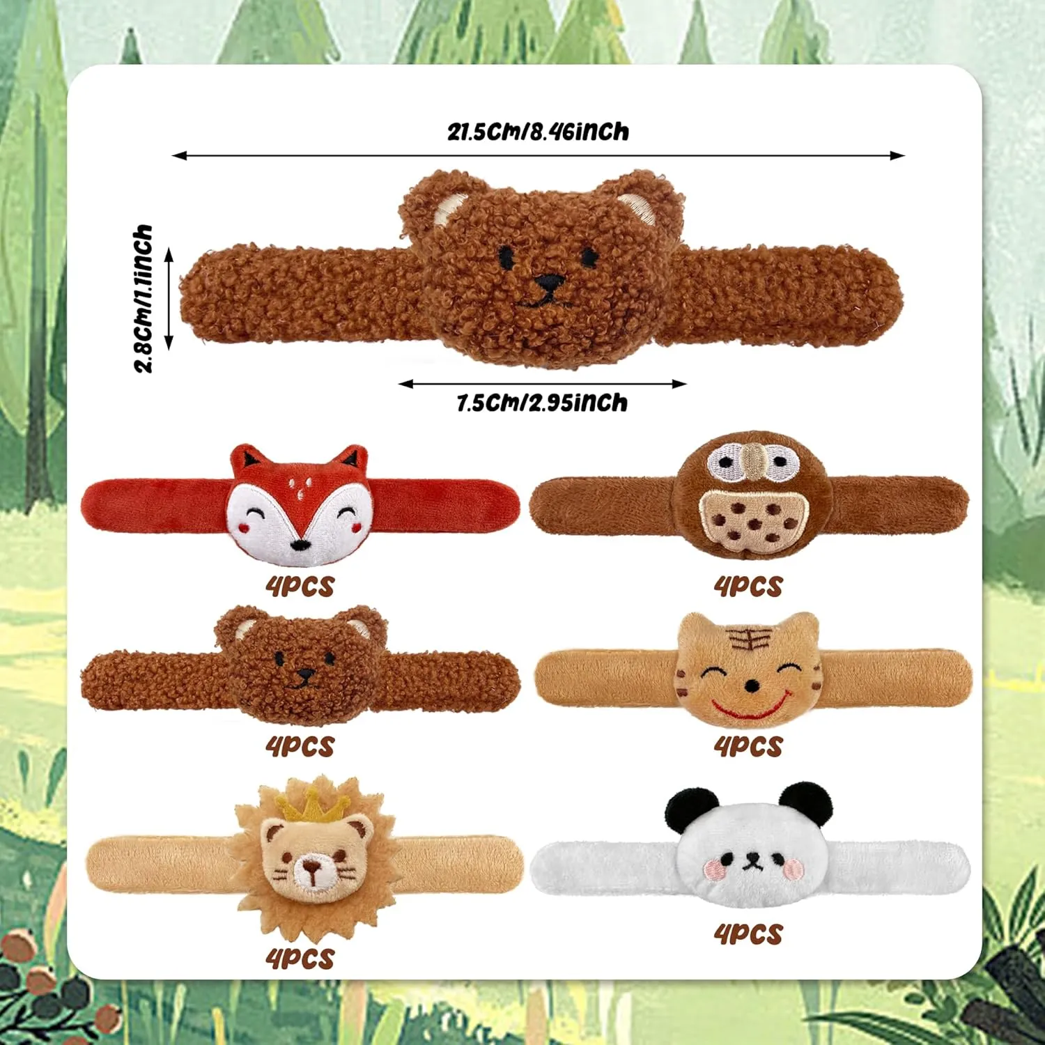 24 PCS Stuffed Animal Slap Bracelets Plush Animal Slap Bracelets Cute Wrist Slap Band Toy Wrist Animals Wrist Pets Slap Bracelet Wrist Toy for Boys Girls Easter Birthday Gifts Party Favors 6 Styles