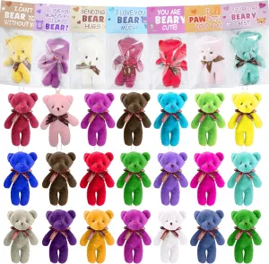 24 Pcs Valentines Gift Cards with Plush Bears Plush Toys Party Favors,Stuffed Animal Plush Toys Plush Toy for Adult Valentines Gifts Classroom School Exchange Prize