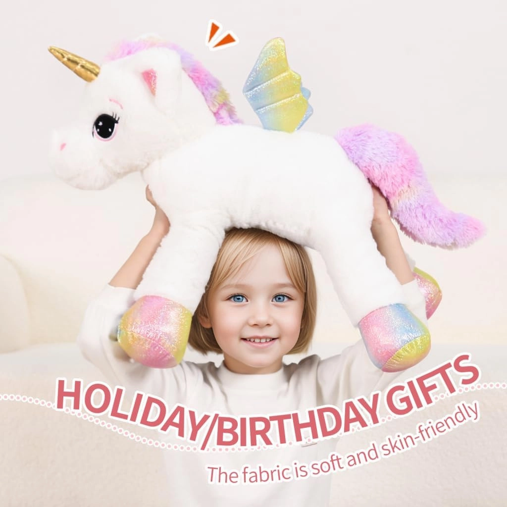 24 Inch Big Unicorn Stuffed Animal Plush Toy Pillow, Cute Soft Giant Unicorn with Rainbow Wings Large Doll, Gift for Children Girls Boys Kids Valentine Birthday Christmas