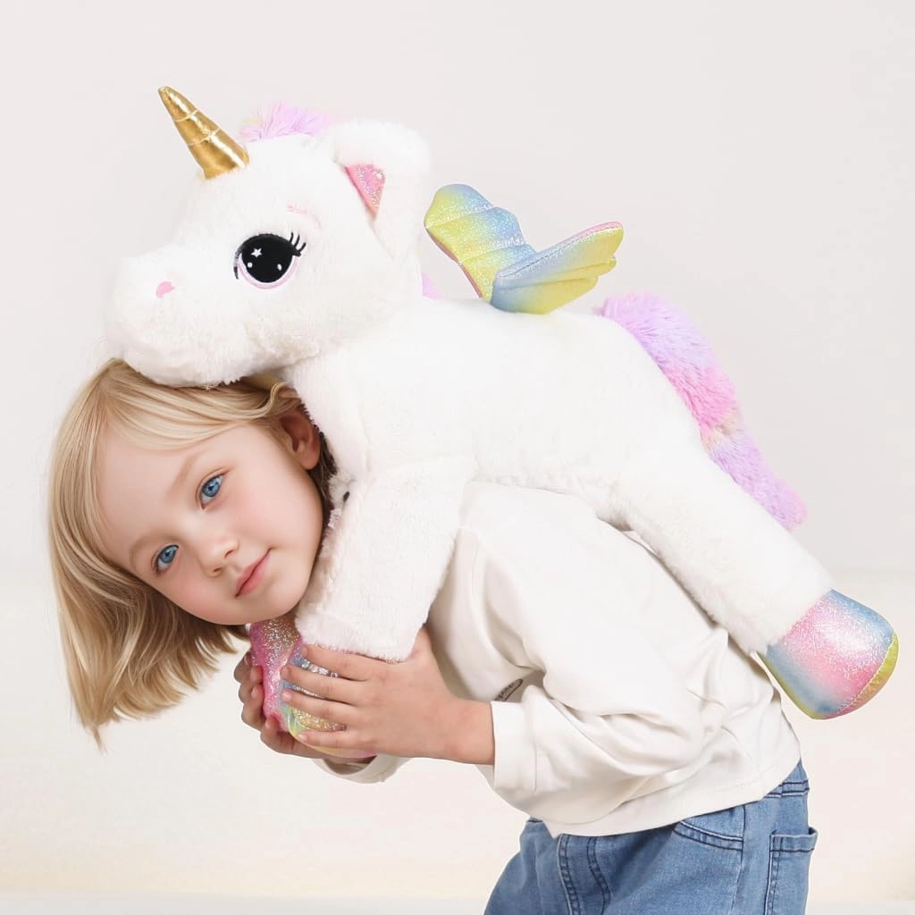24 Inch Big Unicorn Stuffed Animal Plush Toy Pillow, Cute Soft Giant Unicorn with Rainbow Wings Large Doll, Gift for Children Girls Boys Kids Valentine Birthday Christmas