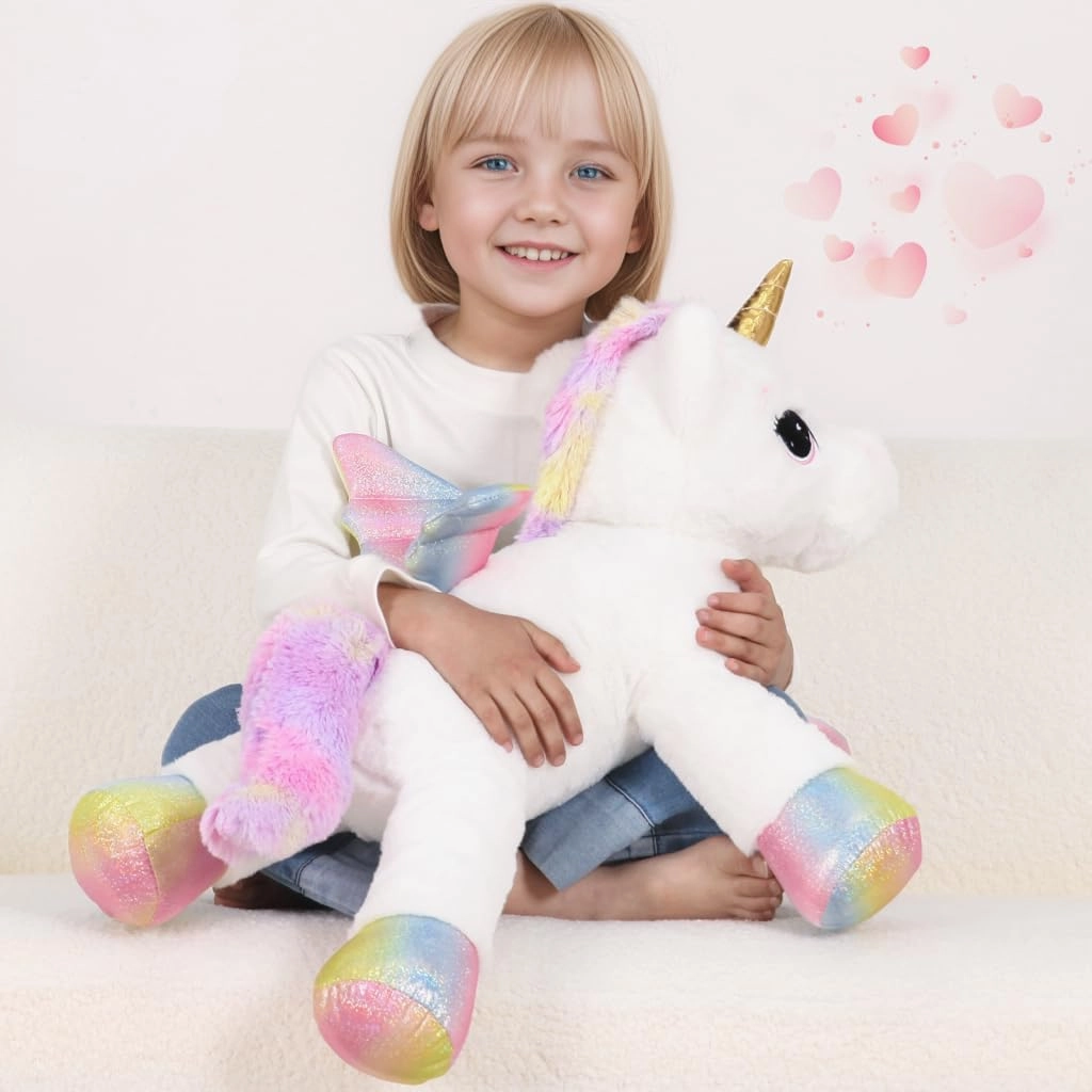 24 Inch Big Unicorn Stuffed Animal Plush Toy Pillow, Cute Soft Giant Unicorn with Rainbow Wings Large Doll, Gift for Children Girls Boys Kids Valentine Birthday Christmas