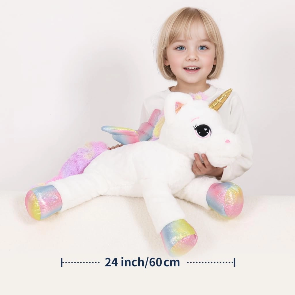 24 Inch Big Unicorn Stuffed Animal Plush Toy Pillow, Cute Soft Giant Unicorn with Rainbow Wings Large Doll, Gift for Children Girls Boys Kids Valentine Birthday Christmas