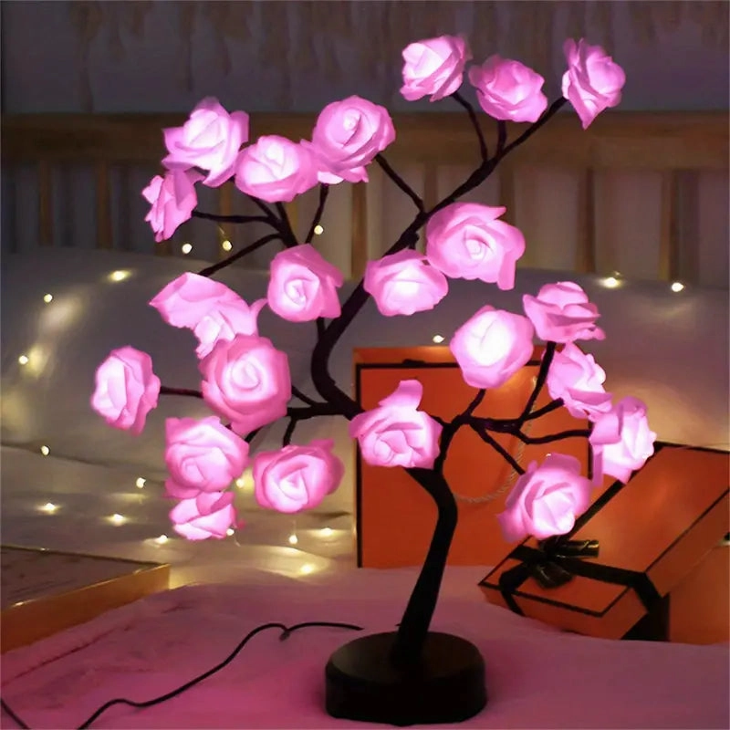 24 LED RGB 16 Colors Rose Tree Night Light Battery And USB Plug Operated Rose Flower Fairy Lights Remote Control