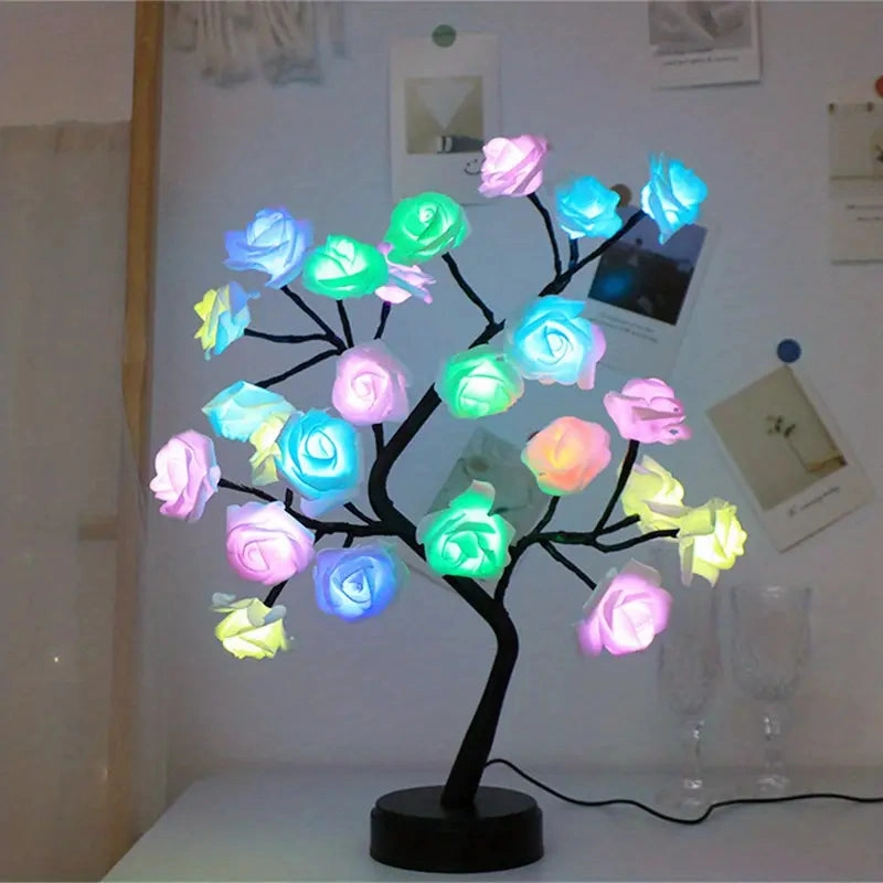 24 LED RGB 16 Colors Rose Tree Night Light Battery And USB Plug Operated Rose Flower Fairy Lights Remote Control