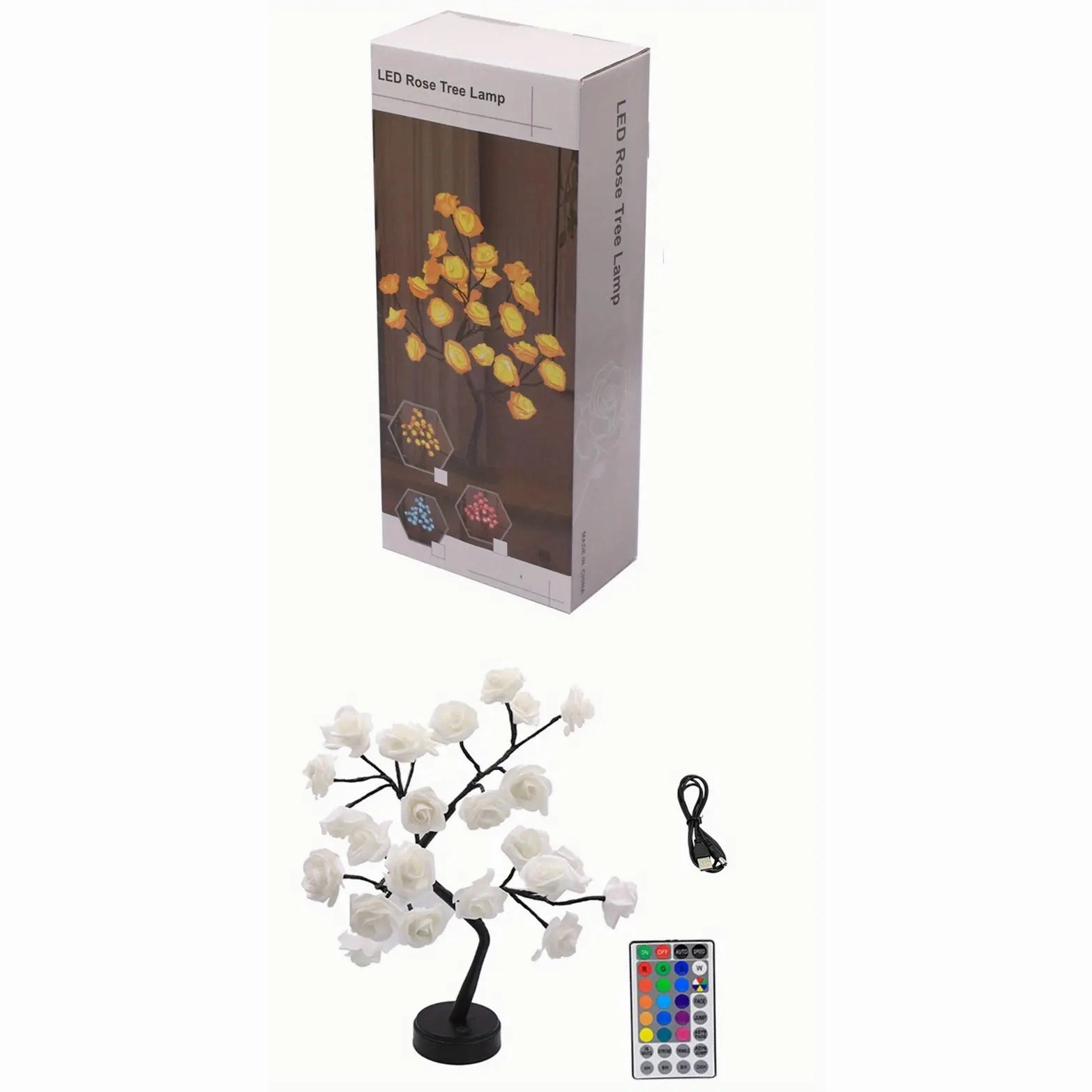 24 LED RGB 16 Colors Rose Tree Night Light Battery And USB Plug Operated Rose Flower Fairy Lights Remote Control