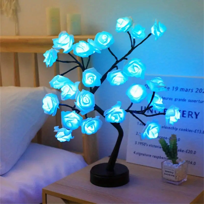 24 LED RGB 16 Colors Rose Tree Night Light Battery And USB Plug Operated Rose Flower Fairy Lights Remote Control