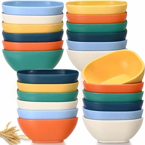 24 Pack 4.5 oz Small Dessert Bowls Wheat Straw Soy Sauce Dishes 3.7 x 3.7 x 1.5 Unbreakable Dipping Saucers Dipping Sauce Bowls Mini Prep Saucer for Side Dish Ketchup Soy Dessert Snack(Dark Color)