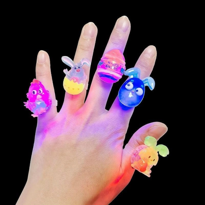 24 Pack Prefilled Easter Eggs with 3D Finger Lights Up Rings Toys Grow in the Dark Great for Kids Girls Boys Easter Basket Stuffers Eggs Fillers
