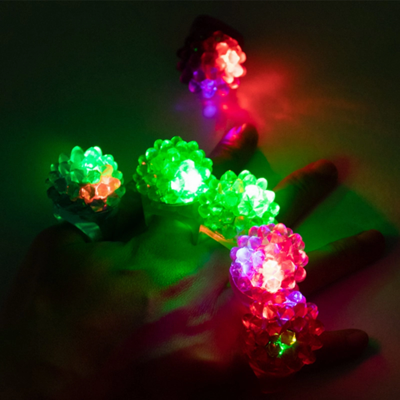 24 Pack Rubber LED Light-Up Rings, Flashing Jelly Finger Toys with 3 Flashing Modes for Party Favors, Halloween, Raves, and Concerts