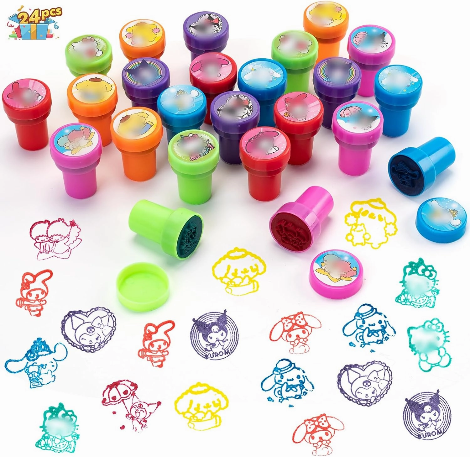 24 Pcs Anime S-anrioThemed Stampers - 12 Styles x 2Pcs Assorted Stampers for Stocking Stuffer Goodie Bag Prizes Classroom Rewards Pinata Filler Arts and Crafts for Birthday Party Favors(Sanri)