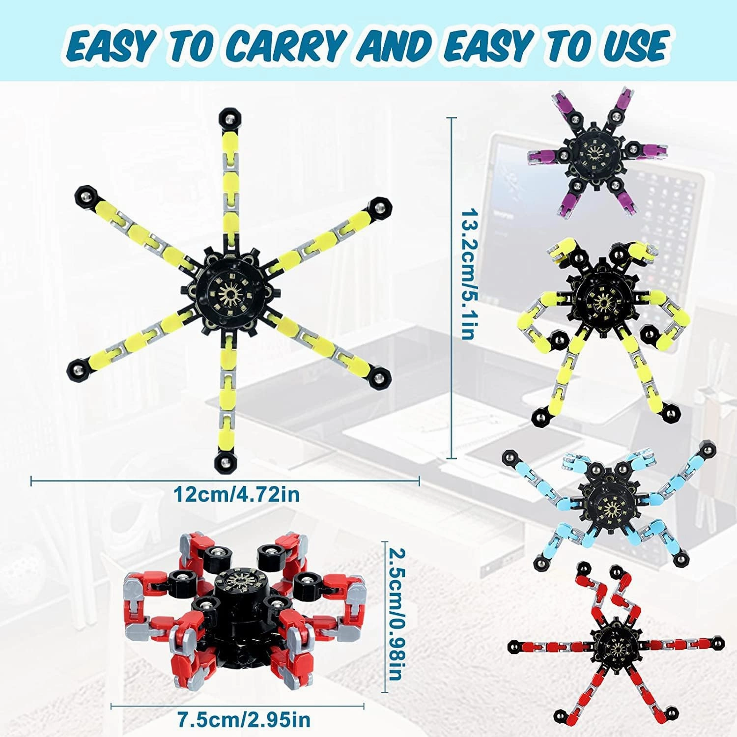 24 PcsTransformable Fidget Spinners for Kids and Adults Stress Relief Sensory Toys for Boys and Girls Fingertip Gyros for Party Favors Easter Gifts for Kids, Classroom Prize Stocking Stuffers