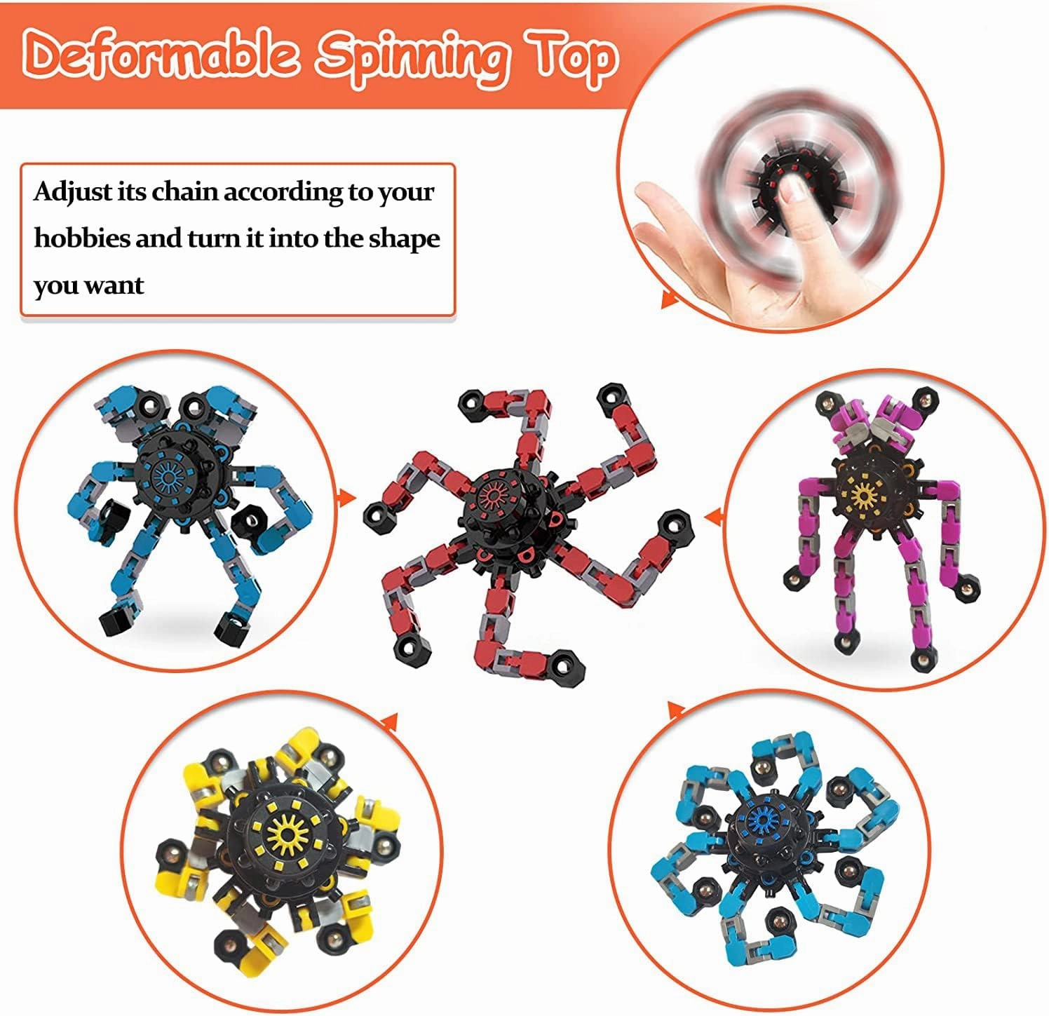 24 PcsTransformable Fidget Spinners for Kids and Adults Stress Relief Sensory Toys for Boys and Girls Fingertip Gyros for Party Favors Easter Gifts for Kids, Classroom Prize Stocking Stuffers