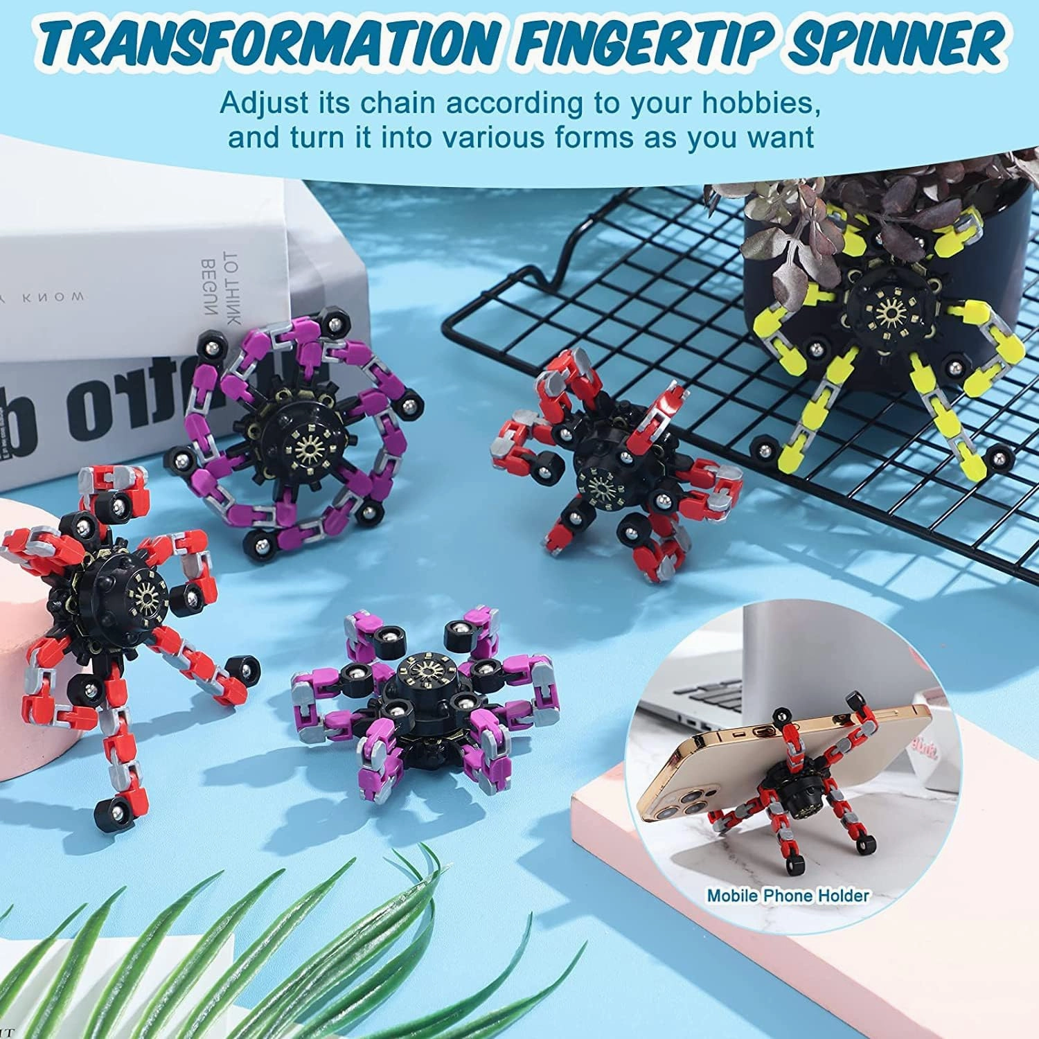 24 PcsTransformable Fidget Spinners for Kids and Adults Stress Relief Sensory Toys for Boys and Girls Fingertip Gyros for Party Favors Easter Gifts for Kids, Classroom Prize Stocking Stuffers