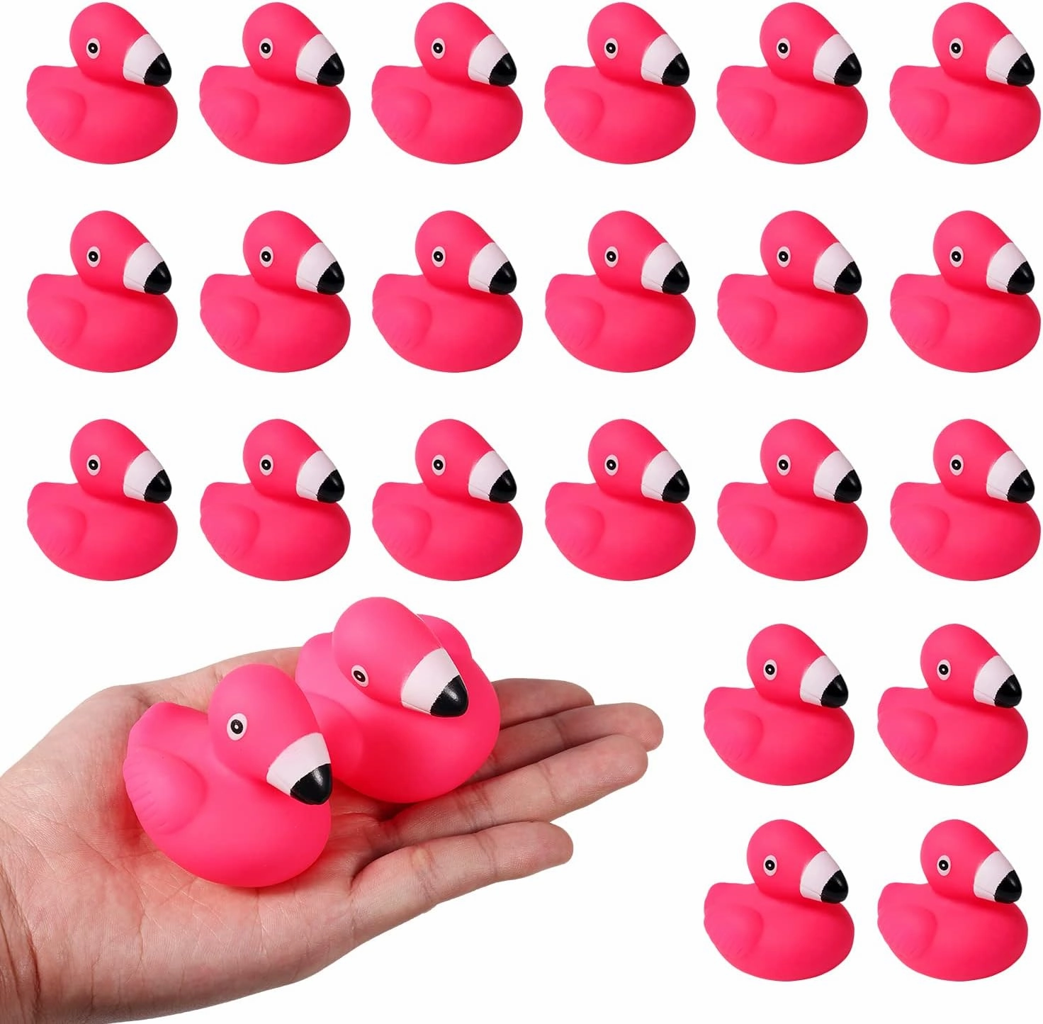 24pcs Flamingo Rubber Duck, Cute Float Rubber Pink Ducks Bulk Bathtub Duckies Bath Toys for Shower Birthday Party Favors Home Decoration