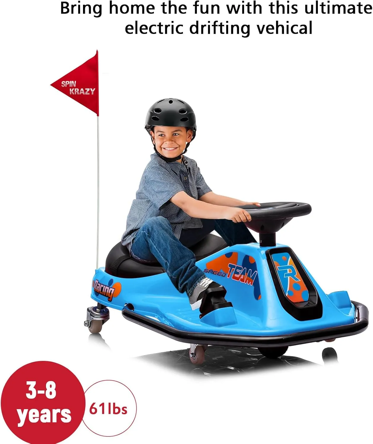24V Electric Drifting Go Kart for Kids with High/Low Speed, 360 Degrees Rotating Ride On Drift Car, Ride On Drift Car Toys Vehicles, Crazy Cart for Kids 6-12 Years Old, Blue