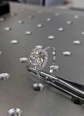 2.5 Carat Cushion Cut Halo Moissanite Engagement Ring 14k White Gold, Genuine ISRAEL Hallmark Wedding Ring Moissanite Halo