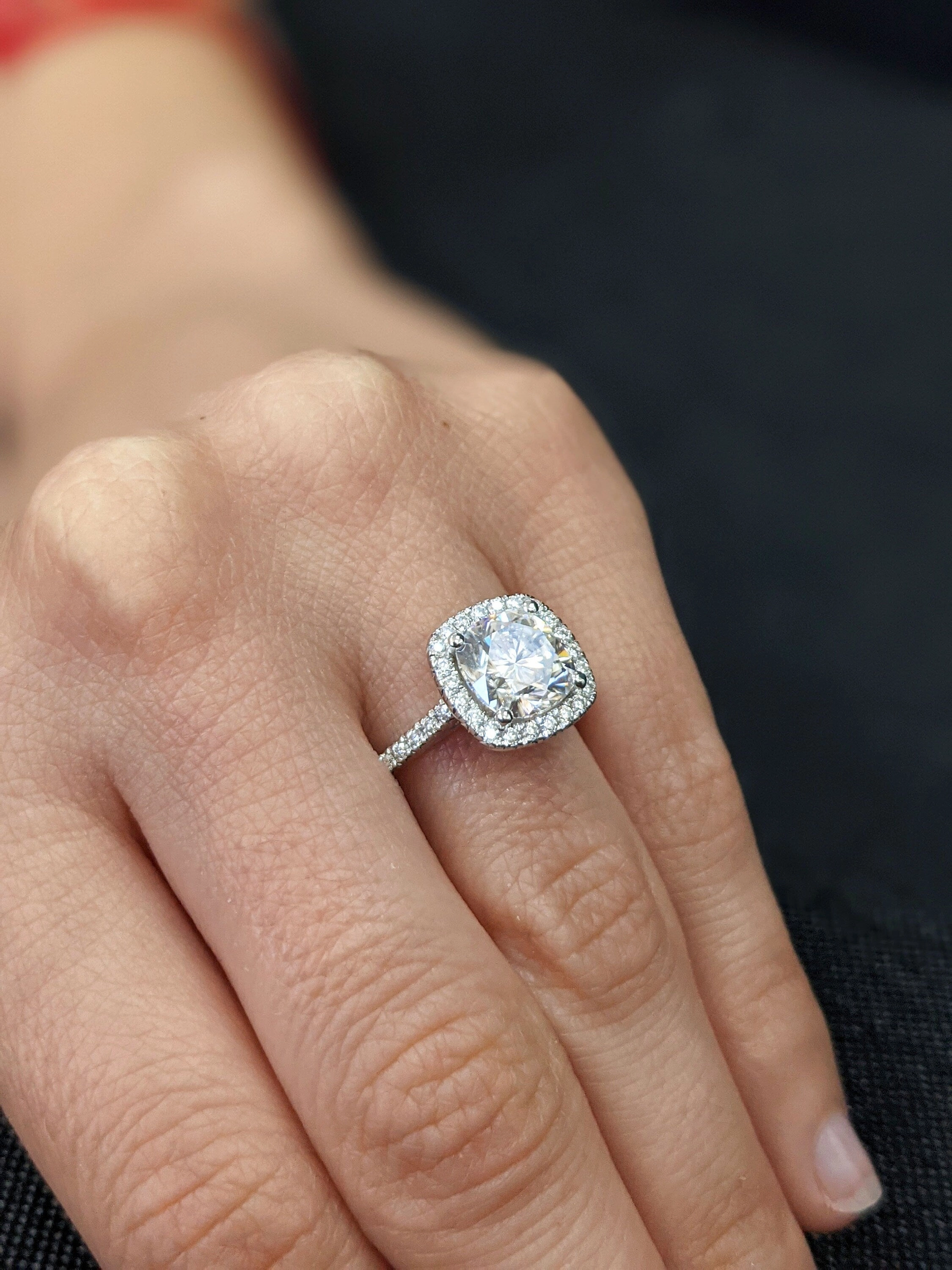 2.5 Carat Cushion Cut Halo Moissanite Engagement Ring 14k White Gold, Genuine ISRAEL Hallmark Wedding Ring Moissanite Halo
