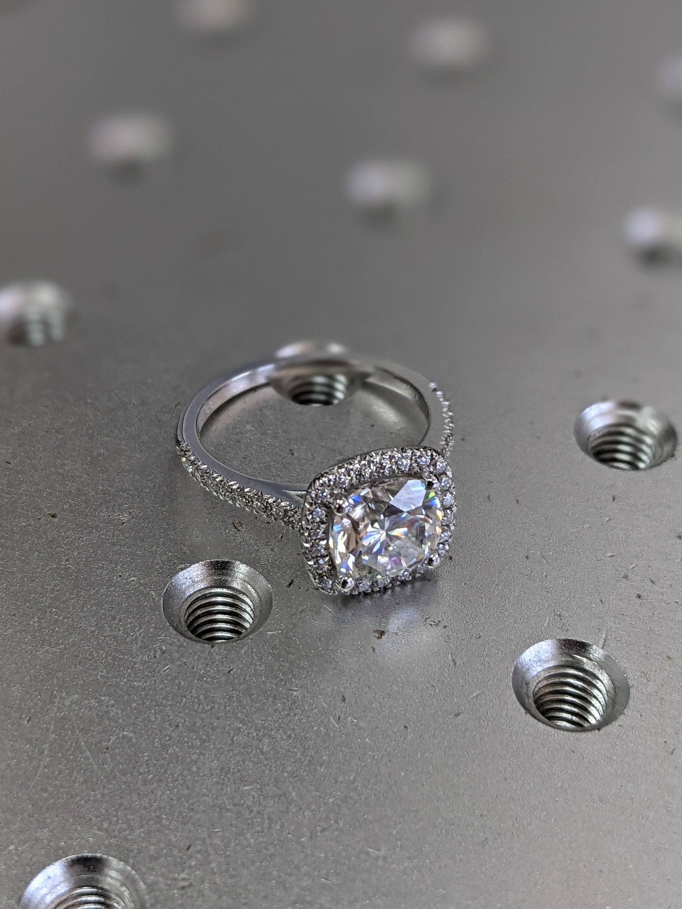 2.5 Carat Cushion Cut Halo Moissanite Engagement Ring 14k White Gold, Genuine ISRAEL Hallmark Wedding Ring Moissanite Halo