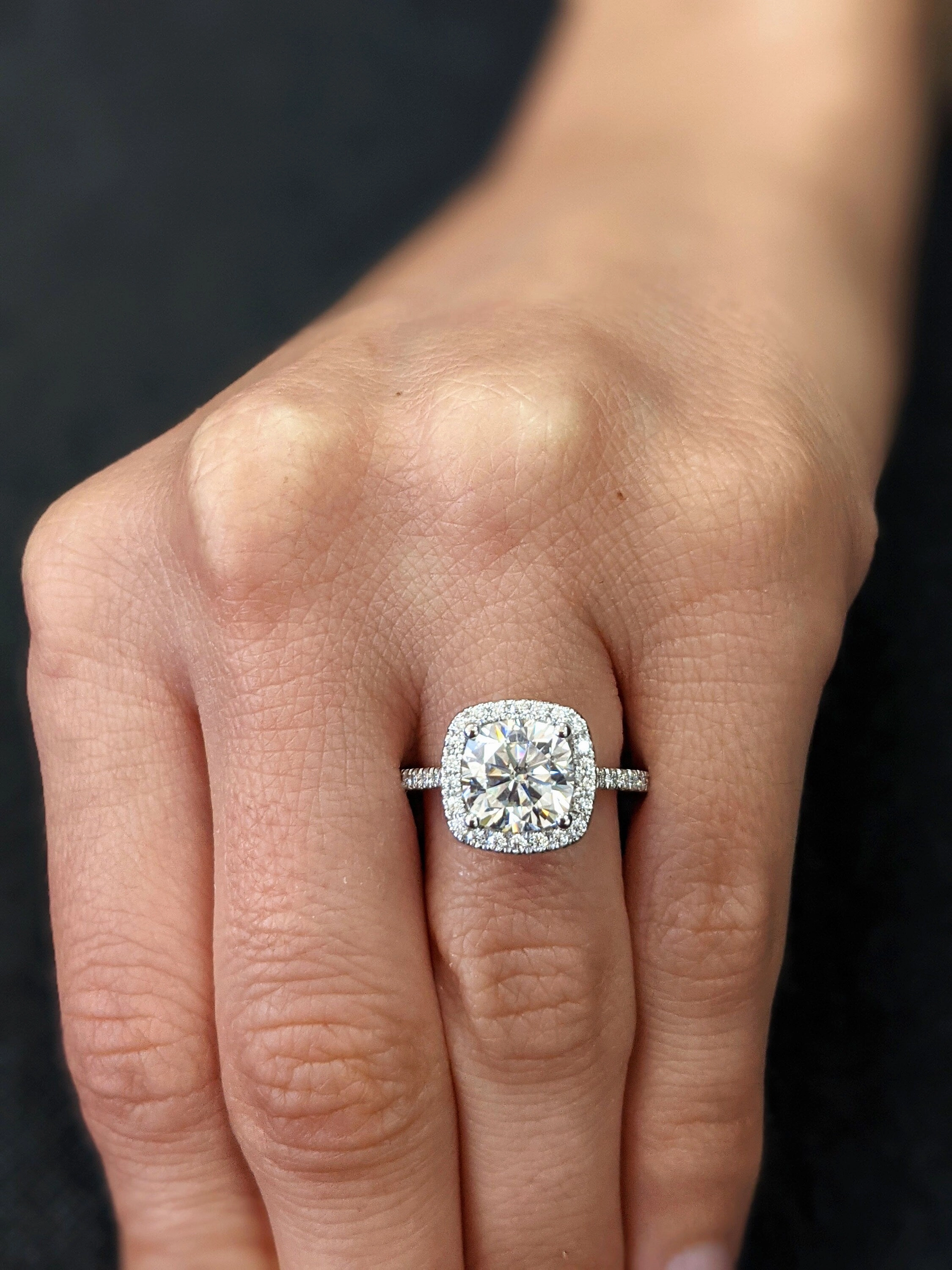2.5 Carat Cushion Cut Halo Moissanite Engagement Ring 14k White Gold, Genuine ISRAEL Hallmark Wedding Ring Moissanite Halo