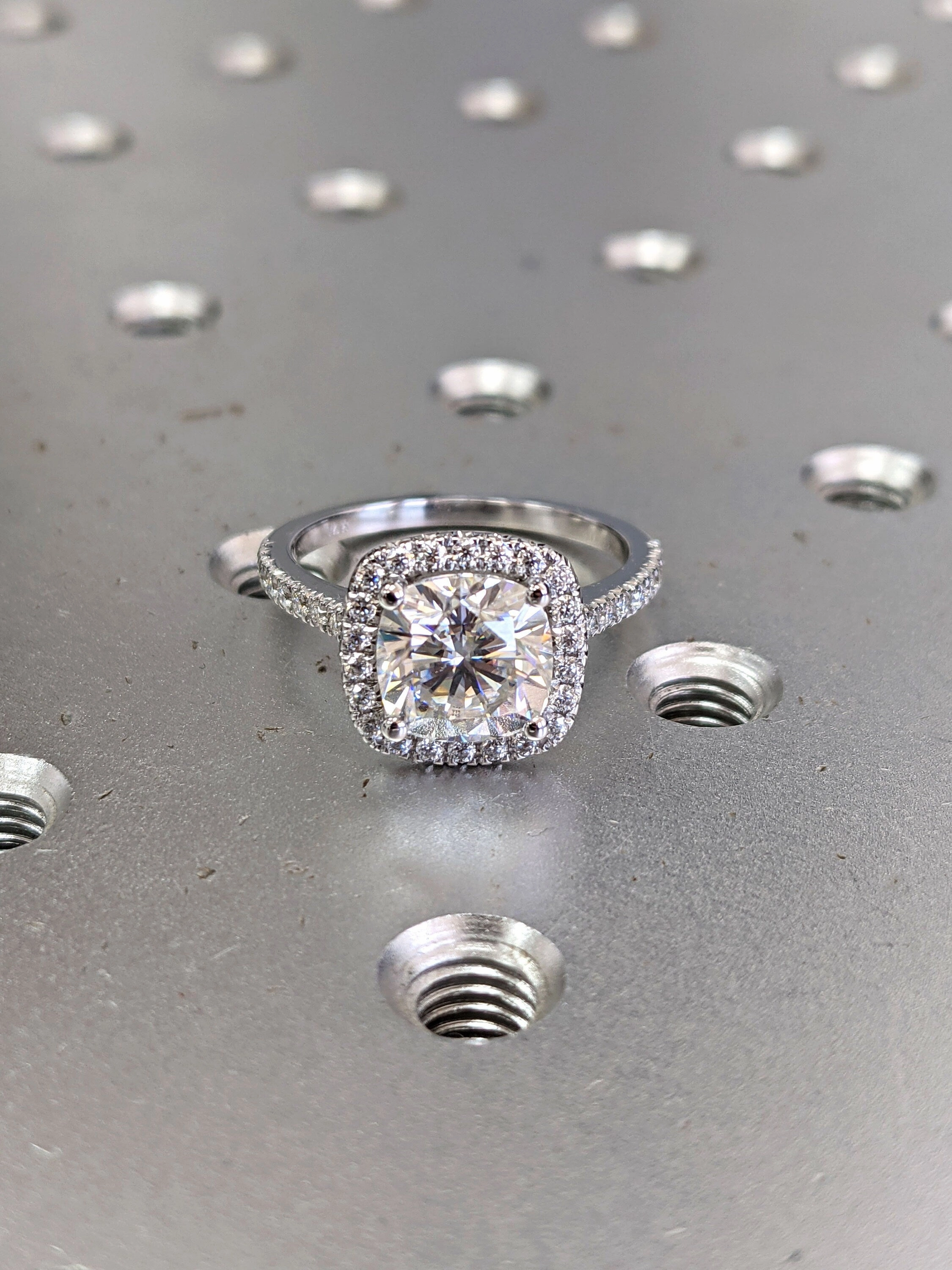 2.5 Carat Cushion Cut Halo Moissanite Engagement Ring 14k White Gold, Genuine ISRAEL Hallmark Wedding Ring Moissanite Halo