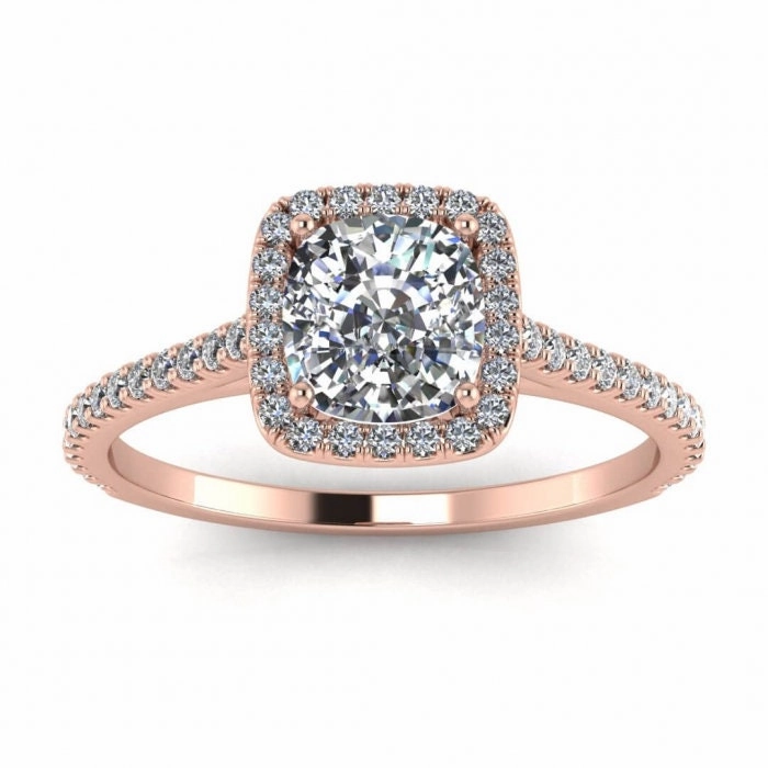 2 Carat Cushion Cut Halo Lab Diamond Engagement Ring 14k White Gold, Genuine ISRAEL Hallmark Wedding Ring Diamond Moissanite Halo