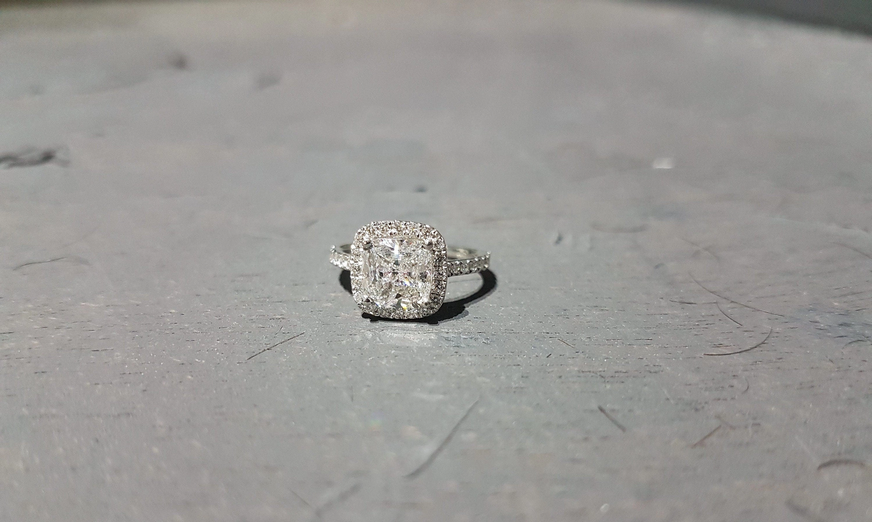 2 Carat Cushion Cut Halo Lab Diamond Engagement Ring 14k White Gold, Genuine ISRAEL Hallmark Wedding Ring Diamond Moissanite Halo