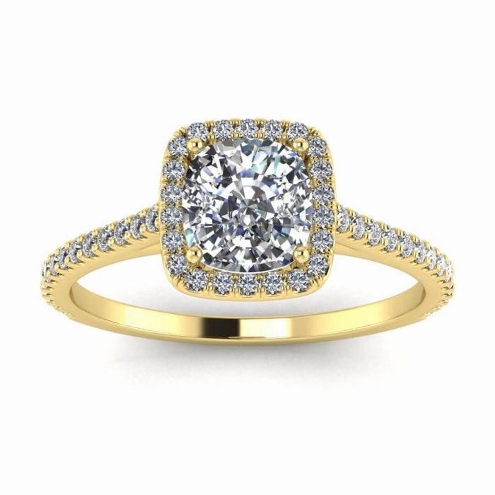 2 Carat Cushion Cut Halo Lab Diamond Engagement Ring 14k White Gold, Genuine ISRAEL Hallmark Wedding Ring Diamond Moissanite Halo