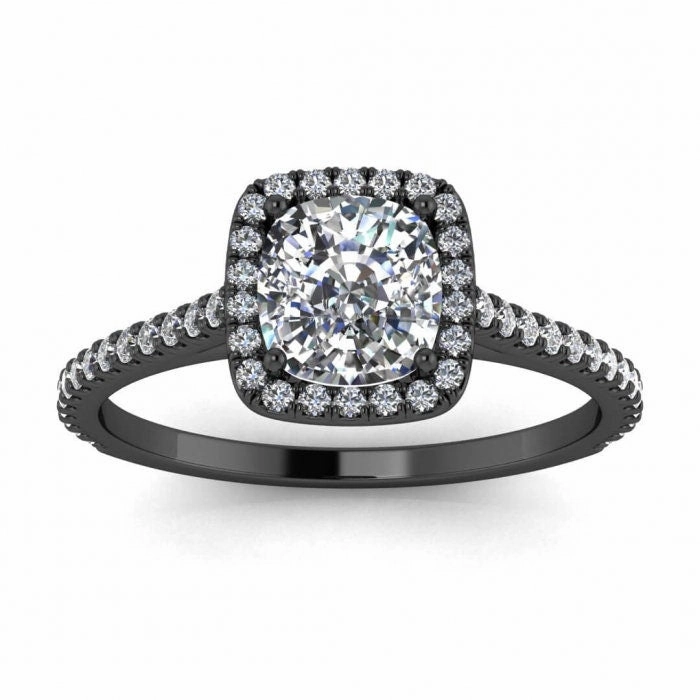 2 Carat Cushion Cut Halo Lab Diamond Engagement Ring 14k White Gold, Genuine ISRAEL Hallmark Wedding Ring Diamond Moissanite Halo