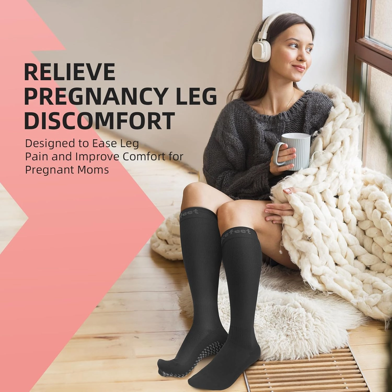 2 Pairs Compression Socks for Women, Compression Stockings Pregnancy for Leg Discomfort, Sitting, Anti-slip