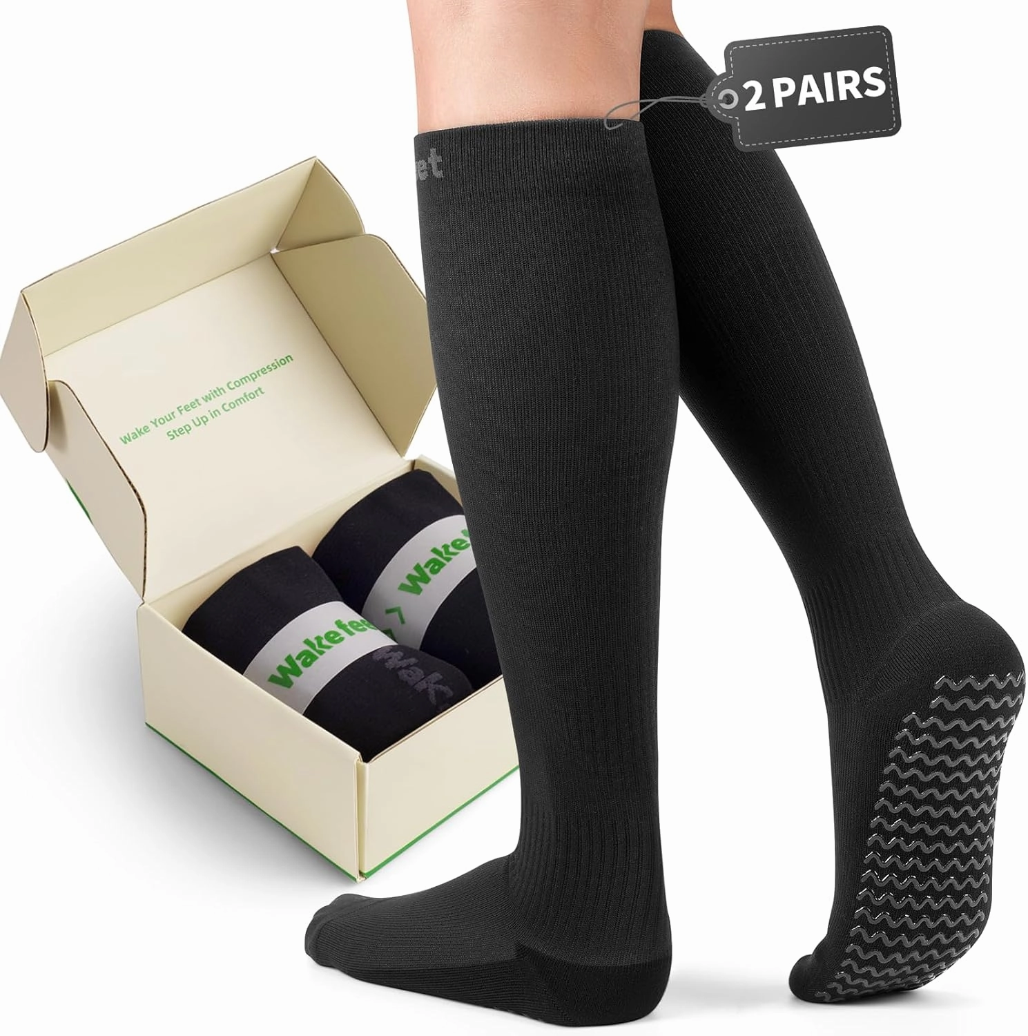 2 Pairs Compression Socks for Women, Compression Stockings Pregnancy for Leg Discomfort, Sitting, Anti-slip
