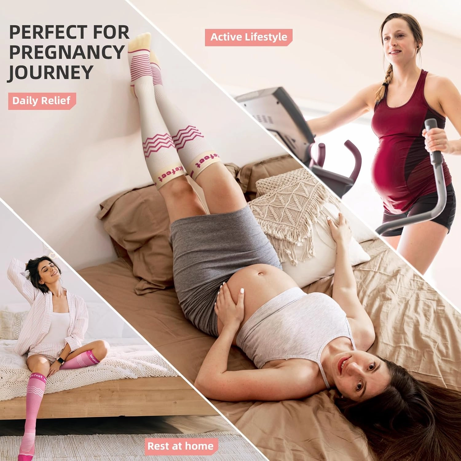 2 Pairs Compression Socks for Women, Compression Stockings Pregnancy for Leg Discomfort, Sitting, Anti-slip