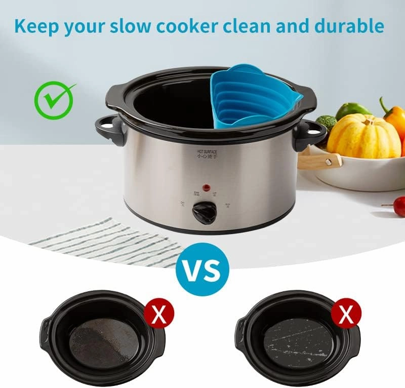 2 PCs 6-8 Quarts Silicone Crock Pot Divider Insert Oval, Reusable Slow Cooker Liners for Hamilton Beach, KitchenAid or any other Crockpot Liners, Dishwasher Safe, Leak Proof, Easy Clean (Grey Blue)