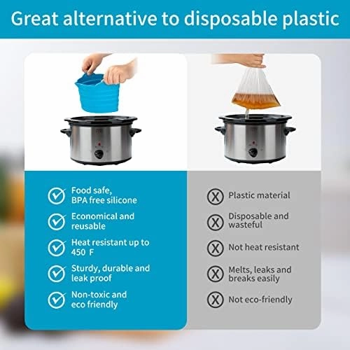 2 PCs 6-8 Quarts Silicone Crock Pot Divider Insert Oval, Reusable Slow Cooker Liners for Hamilton Beach, KitchenAid or any other Crockpot Liners, Dishwasher Safe, Leak Proof, Easy Clean (Grey Blue)