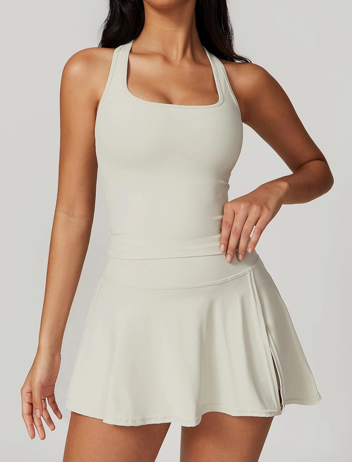 2 Piece Tennis Dresses for Women Padded Side Slit Mini Tennis Skirt Sets Athletic Workout Dress Tank Top Golf Outfits