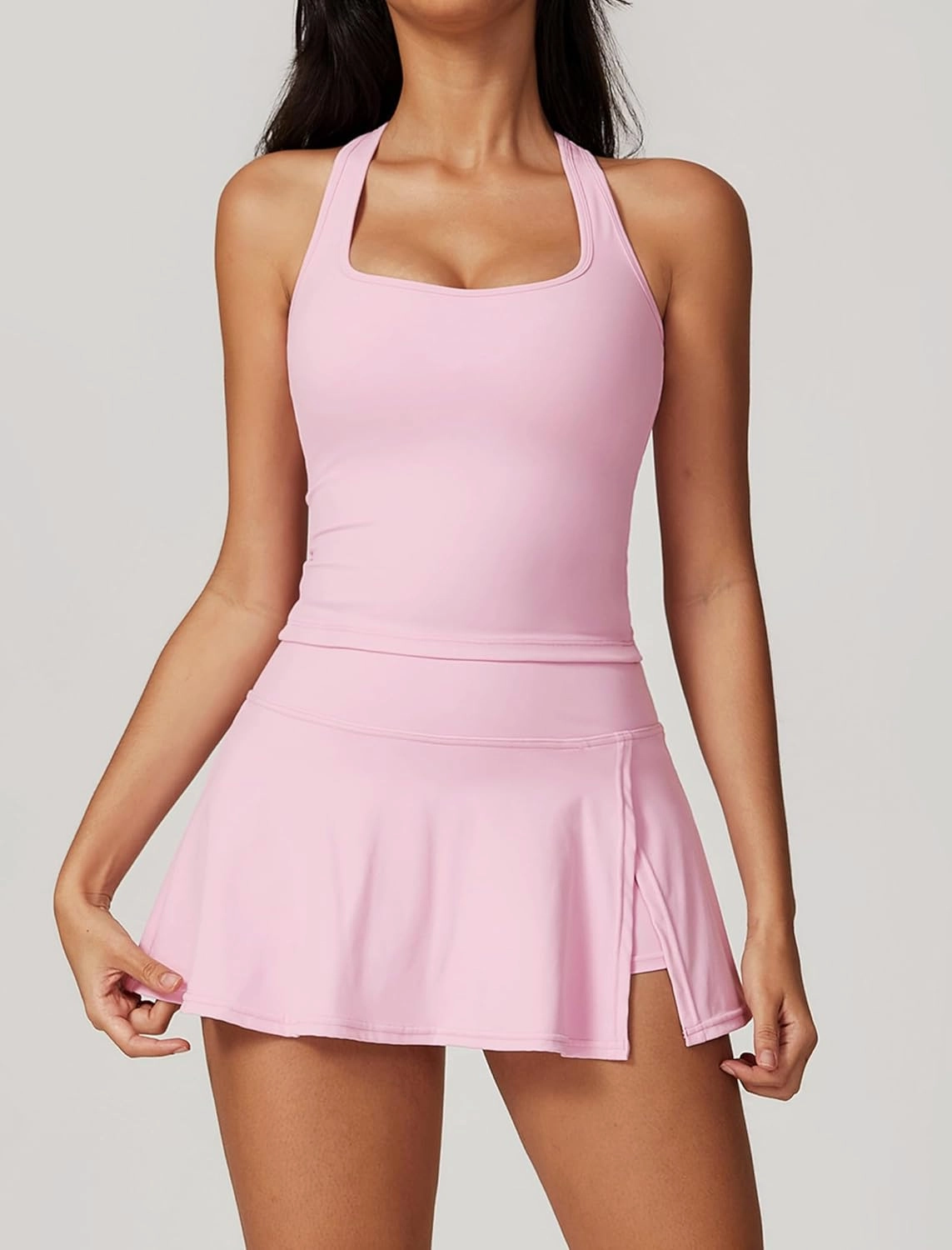 2 Piece Tennis Dresses for Women Padded Side Slit Mini Tennis Skirt Sets Athletic Workout Dress Tank Top Golf Outfits