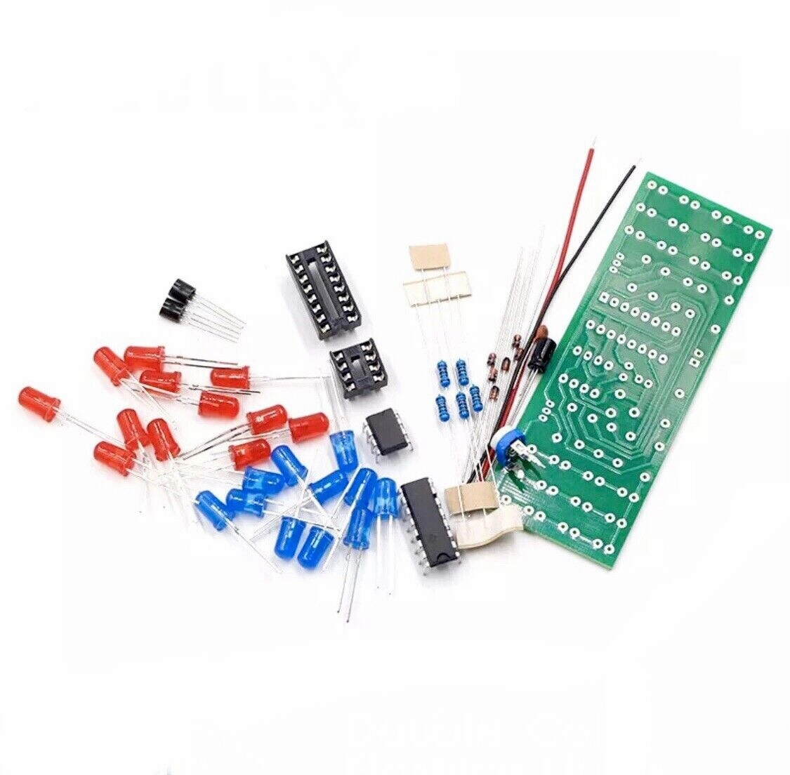 2PC DIY Practice Soldering Red Blue Colour NE555   CD4017 Flashing Light Kit DIY
