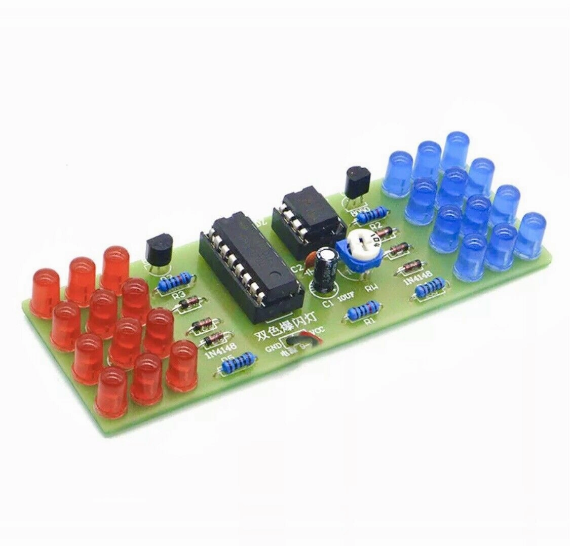 2PC DIY Practice Soldering Red Blue Colour NE555   CD4017 Flashing Light Kit DIY