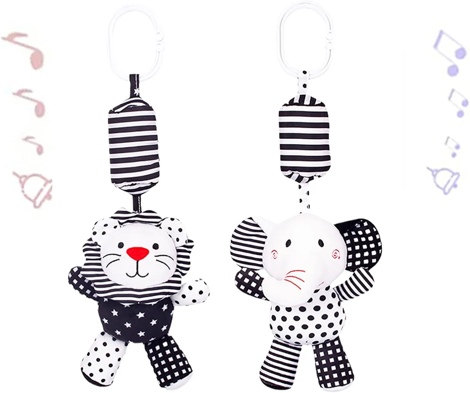 2Pcs Hanging Rattle Toys for Babies, Hanging Baby Toy, Car Seats Stroller Toys with Wind Chime for Newborn 0-36 Months, Clip Hanging Plush Squeeze Toys, Best Birthday Gift for Newborn