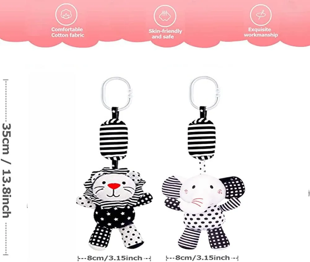 2Pcs Hanging Rattle Toys for Babies, Hanging Baby Toy, Car Seats Stroller Toys with Wind Chime for Newborn 0-36 Months, Clip Hanging Plush Squeeze Toys, Best Birthday Gift for Newborn