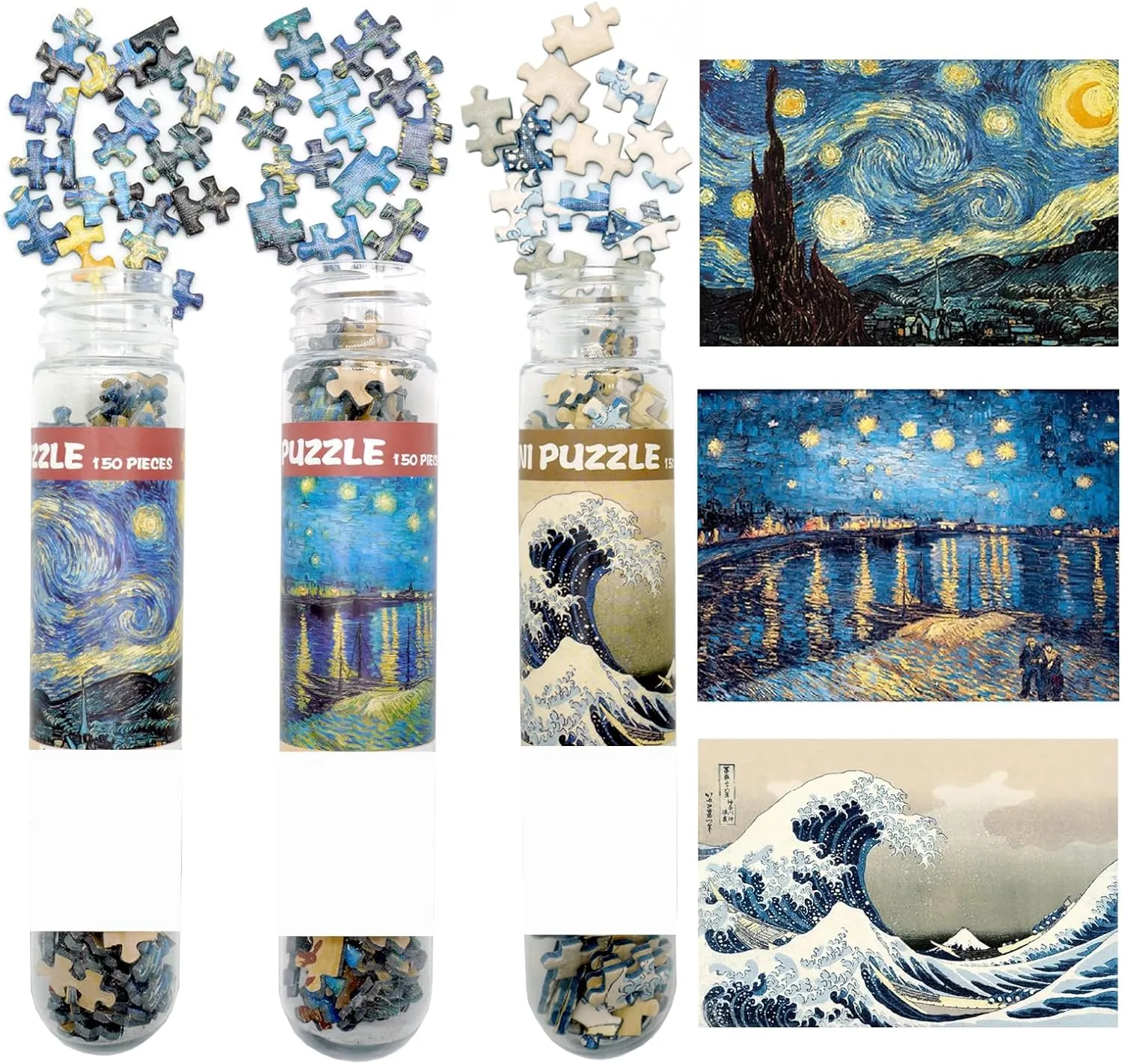 3 Pack Small Jigsaw Puzzles for Adults Challenging Puzzle Mini Jigsaw Puzzles for Adults 150 Pieces Starry Night Rhone River Sea Wave Puzzles 6 x 4 Inches