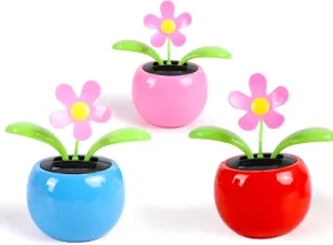 3 Pcs Solar Dancing Flowers Toys，Dancing Flower Cute Car Decor for Men Women, Environmental Protection Solar Flower Pot Ornament Suit for Car Home Office (Pink,Blue,Red)