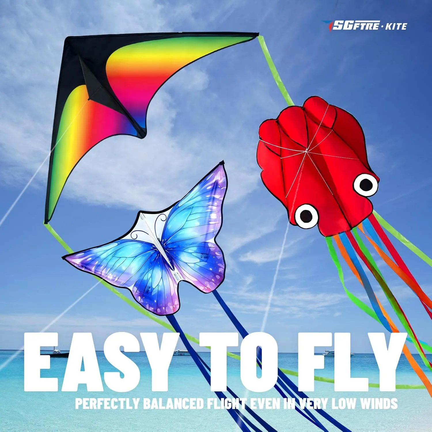 3 Piece Set Butterfly Delta Octopus Kites for Kids and Adults，Easy to Fly for Outdoor Adults Children Line Kite for Kids Toy (Gradient Grassland Rainbow Octopus Red Blue Dreamy Butterfly, 3)