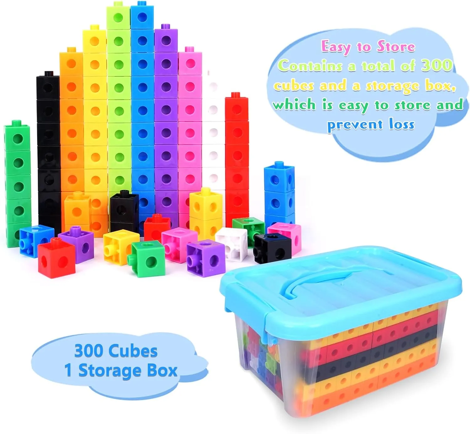 300 Pcs Linking Cubes for Kids - Counting Blocks with Storage Boxes, Connecting Cubes Math Manipulatives for Preschool & Elementary Aged Kids