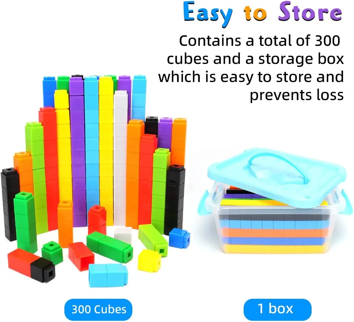 300 Pcs Linking Cubes for Kids, Counting Blocks with Storage Boxes, STEM Connecting Cubes Math Manipulatives for Preschool and Elementary Aged Kids