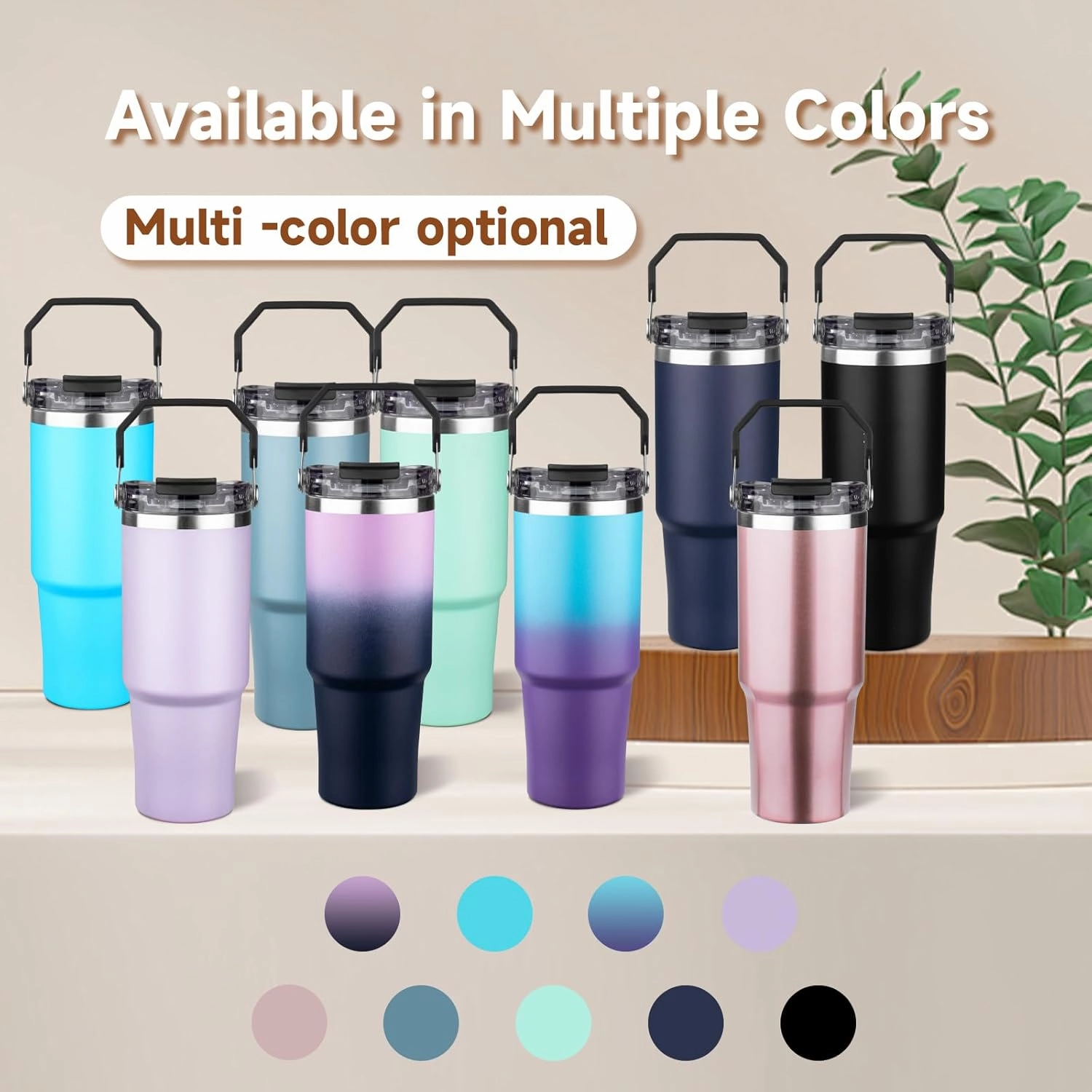 30oz Tumbler with Handle and Flip Straw Lid Double Wall Insulated Travel Coffee Mug Stainless Steel Vacuum Insulated Coffee Tumbler Cup for Hot and Cold Beverages,Leak-proof&BPA-free（30oz,Blue Purple）