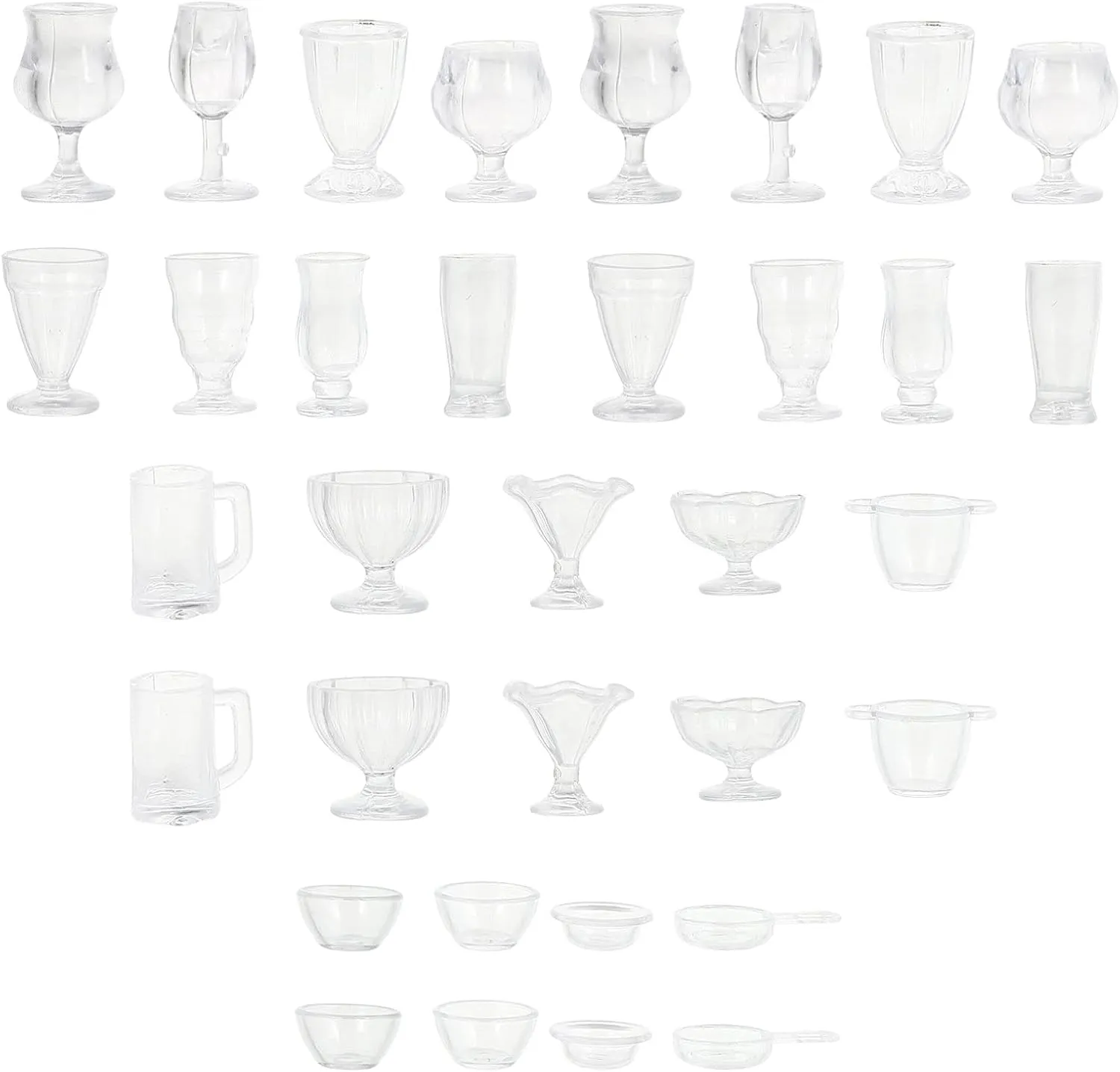 34pcs Miniature Cups 1/17 Dollhouse Miniature Wine Glass Drink Cups Set Miniature Ice Cream Cup Drinking Glasses Dollhouse Kitchen Accessories
